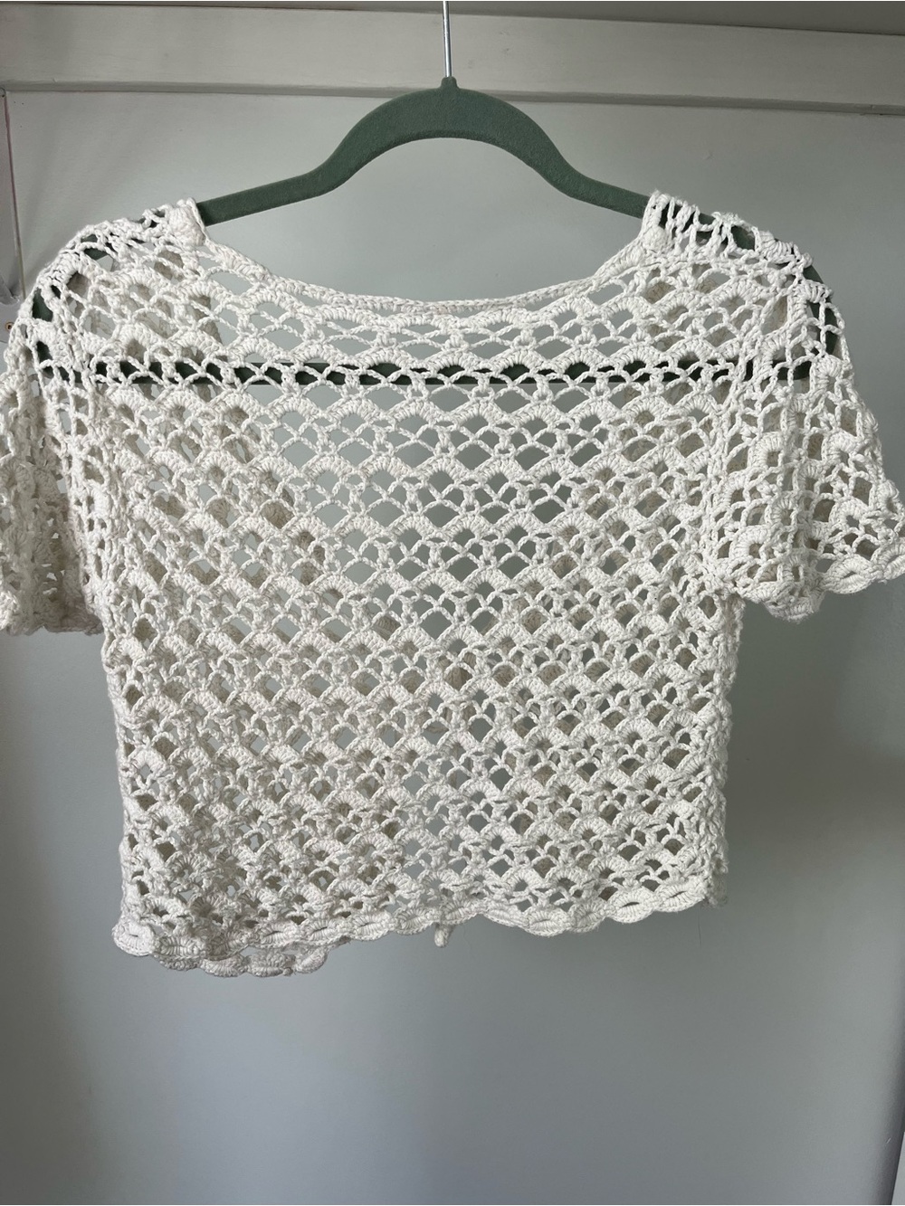 Y2K Whimsical Handmade Crochet Tie-Front Short Sleeve Cardigan - Picture 9 of 13